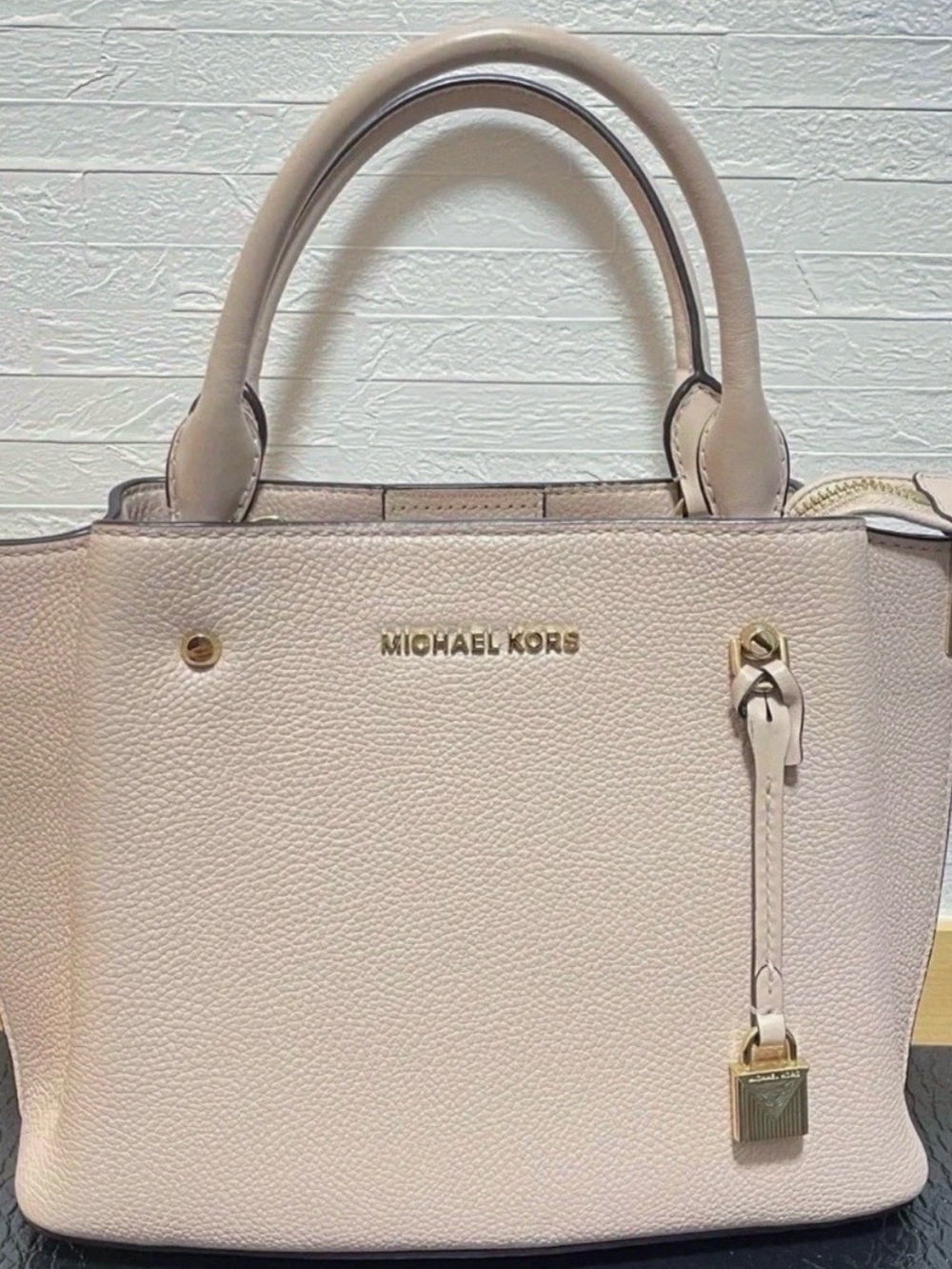 Michael Kors Pale Pink Pebbled Leather Satchel with Gold Hardware